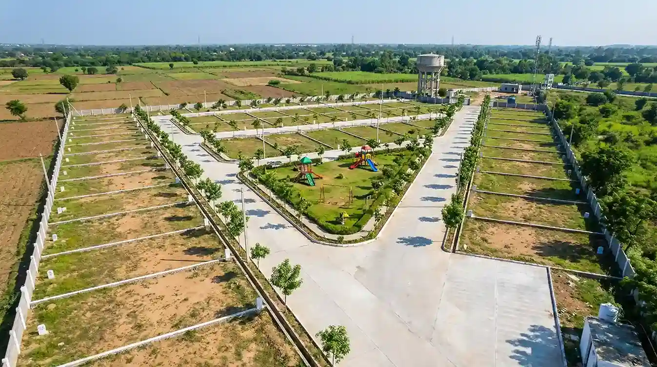 Residential plots for sale in Anandapuram city with wide roads and green landscaping