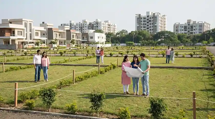 Residential villa plots for sale in Chevapadu with landscaped gardens and wide roads