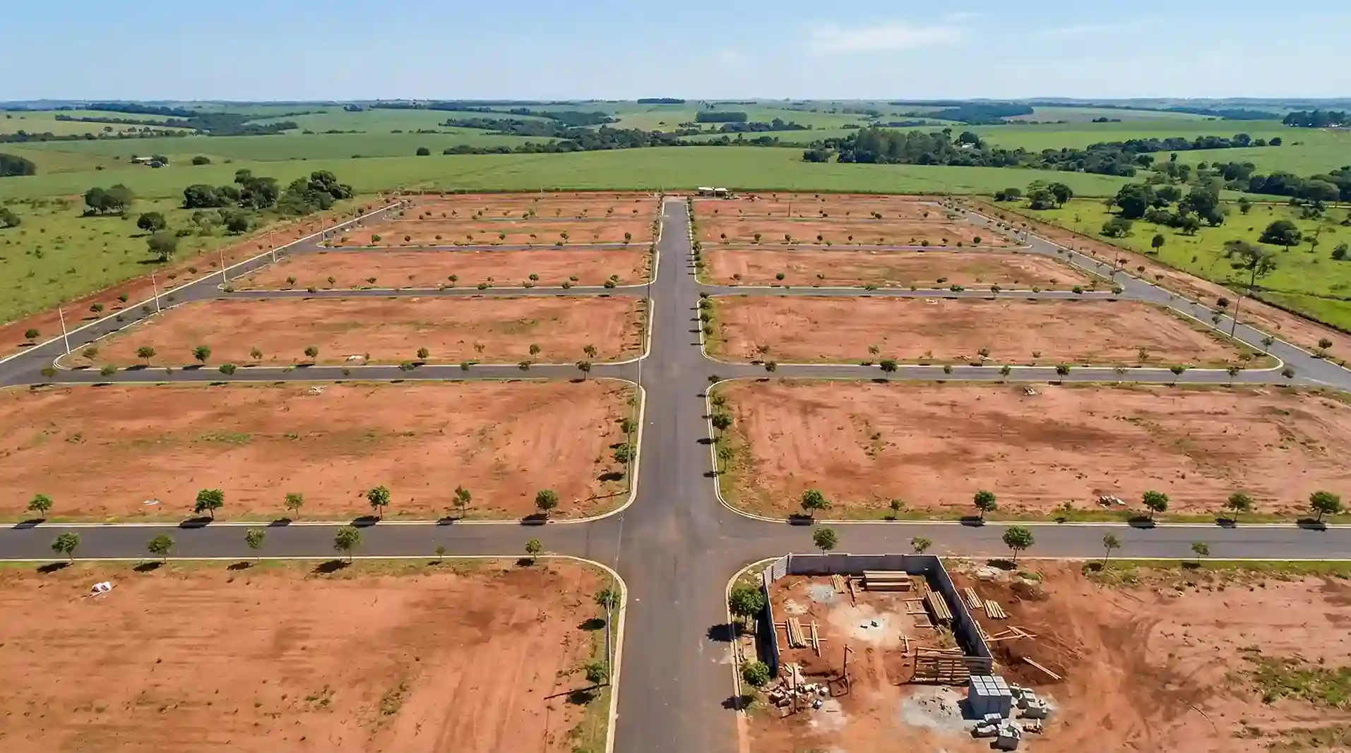 Residential plots for sale in Ranasthalam Pharma City city with wide roads and green landscaping