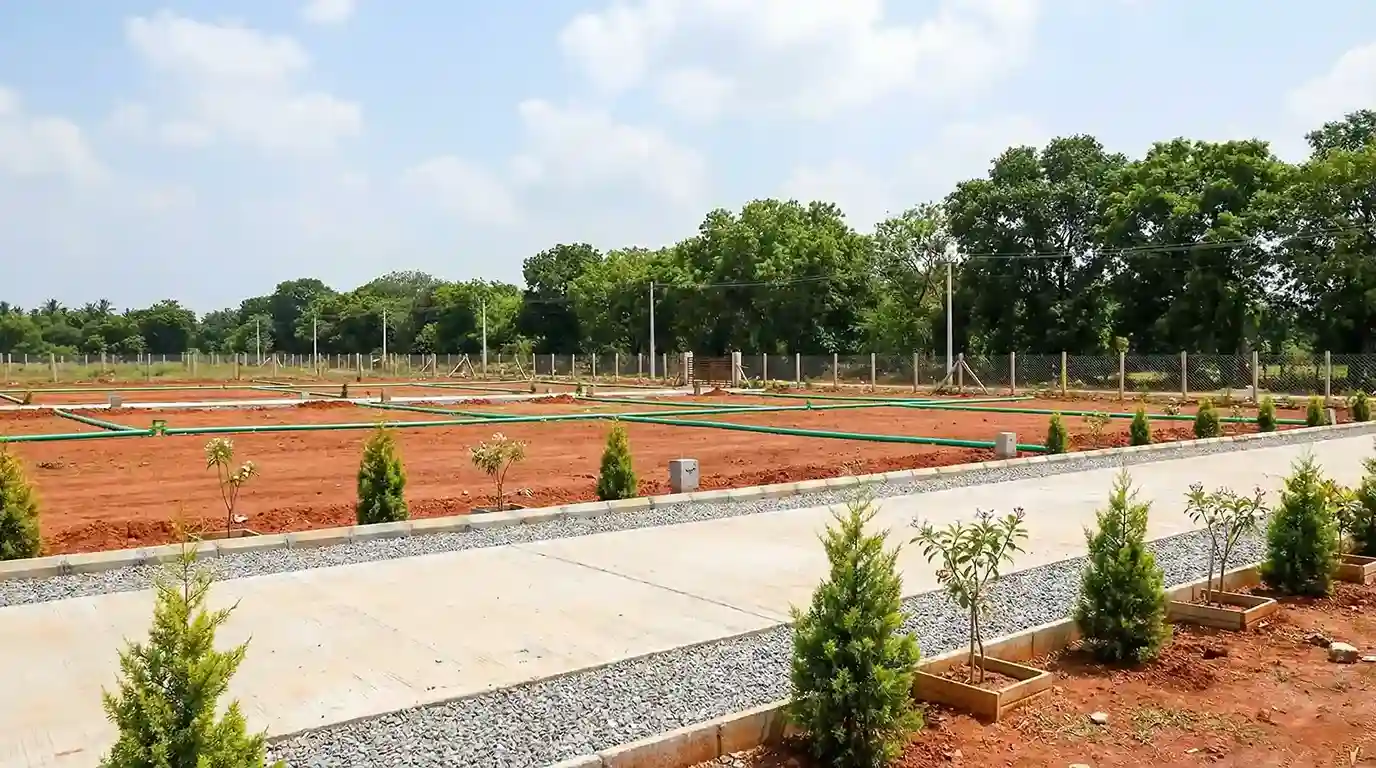 Open plots in Rushikonda – aerial view of APVMRDA approved residential layout