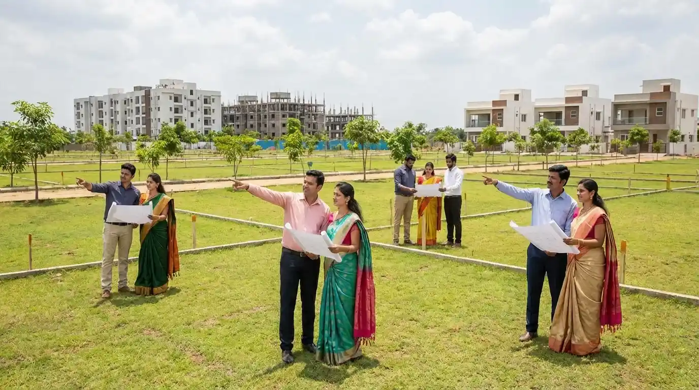 Residential villa plots for sale in Thullur with landscaped gardens